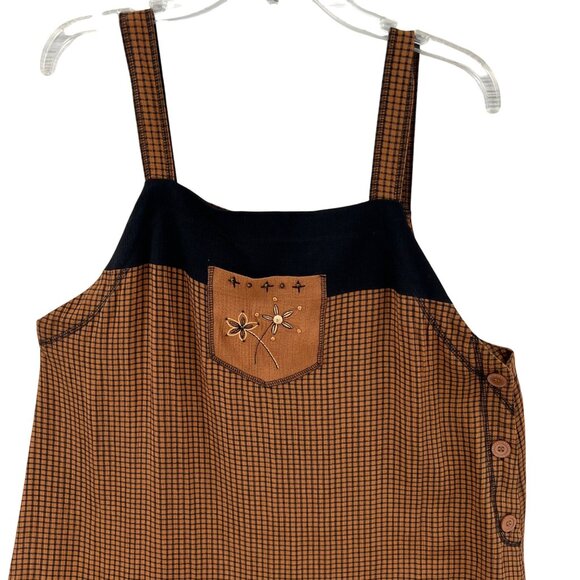 Vintage Napa Valley Petites Y2K Dress Romper L Brown & Black Rayon Floral Pocket - Picture 2 of 7
